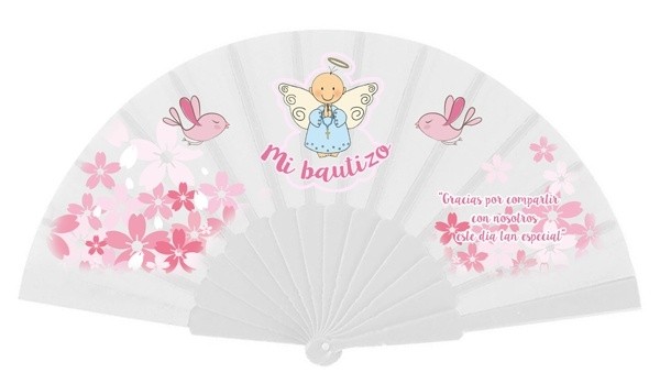 Abanico "Angelito Rosa" para Detalle de bautizo