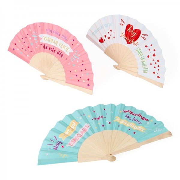 Abanico colores pastel con frases divertidas para detalle bautizo