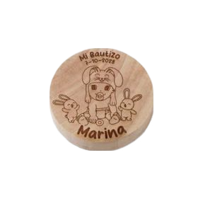 Abrebotellas de madera Conejito para detalle bautizo personalizado