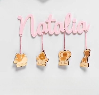 Banderín de metacrilato con nombre de niña personalizado para bautizo