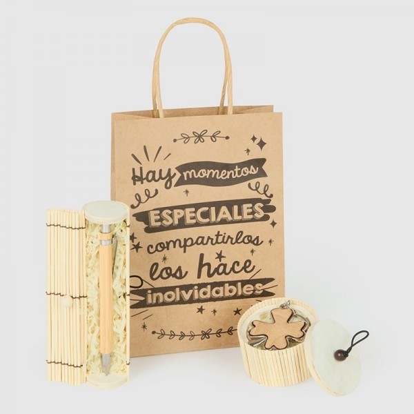 Detalle Bautizo joyero con llavero con bolígrafo natural con bolsa