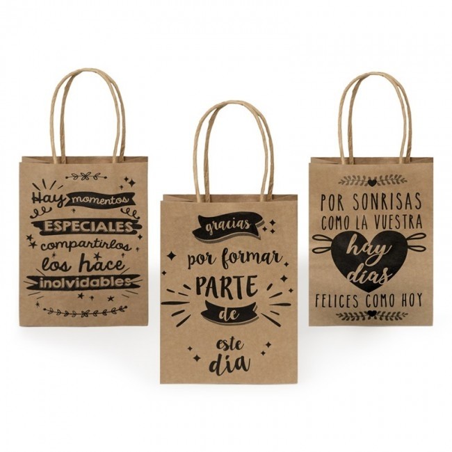 Pack Portatodo y abanico flores bolsa Kraft para Detalle Bautizo-Con Bolsa