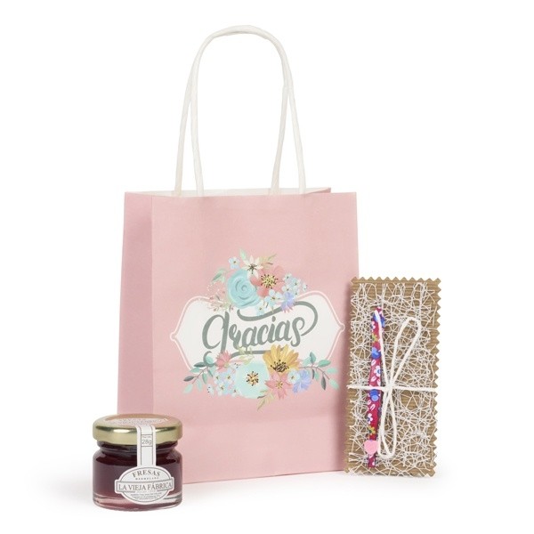 Detalle Bautizo Mermelada artesanal y pinza depilatoria en bolsa Kraft