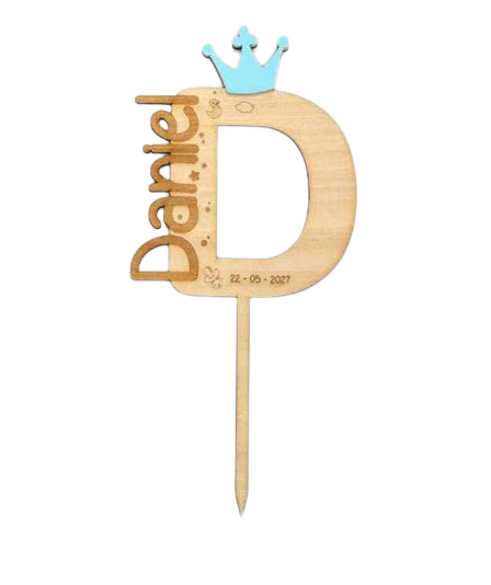 Cake Topper con corona azul personalizado