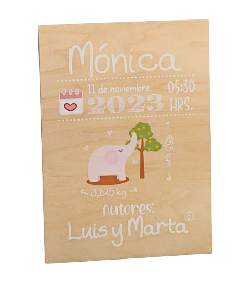 Cartel de bienvenida Elefante Rosa personalizado 