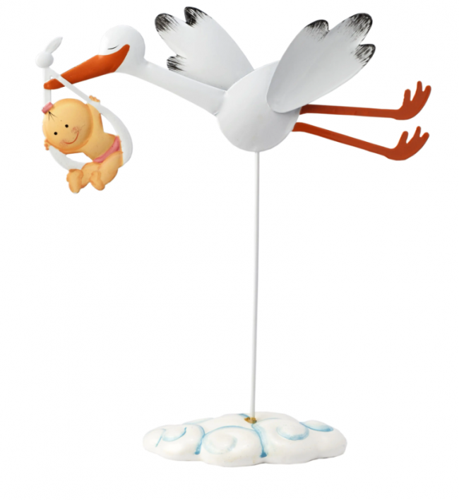 Cigüeña voladora para tarta de bautizo niña 