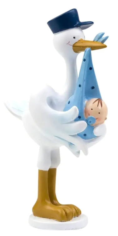 Cigüeña con niño en el pico para tarta de bautizo