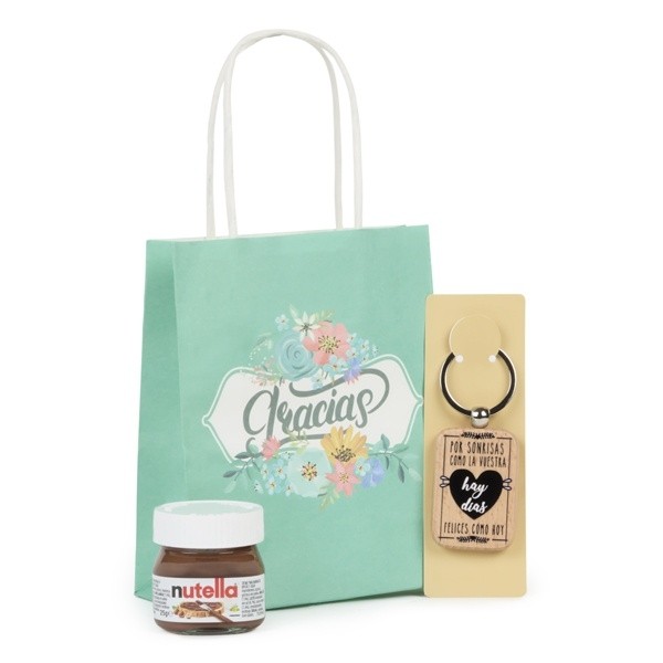 Mini de Nutella y llavero Frases en bolsa Kraft para Detalle Bautizo