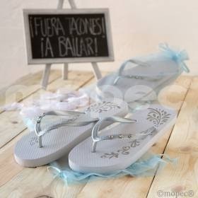 Chancla De Playa Blanca Y Plata