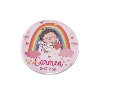 Detalle Bautizo Chapa abrebotellas personalizada Modelo arcoiris rosa
