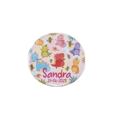 Detalle Bautizo Chapa abrebotellas personalizado Dinos rosa