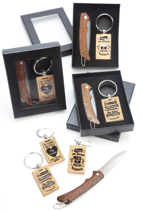 Set navaja con llavero de frases detalle de bautizo hombre