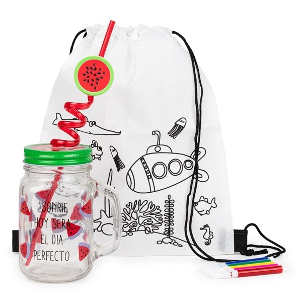 Mochila con jarra frutas para detalle niños