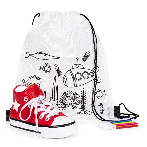 Mochila colorear con hucha zapatilla bamba niño para detalle niños