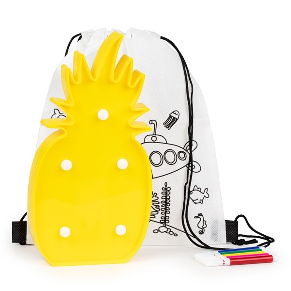Mochila colorear con lámpara en forma de piña para detalle niños