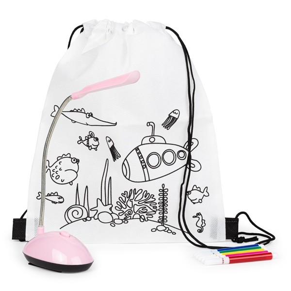 Mochila colorear y lámpara rosa para detalle niñas