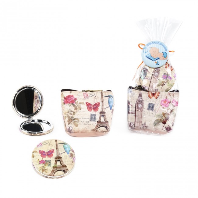 Detalle bautizo niño monedero vintage con espejo