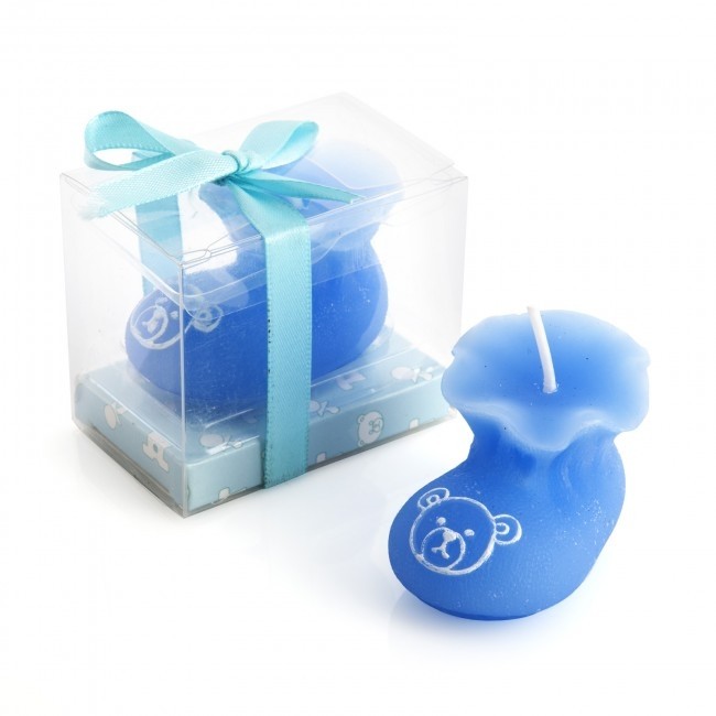 Vela patuco azul como regalo de bautizo