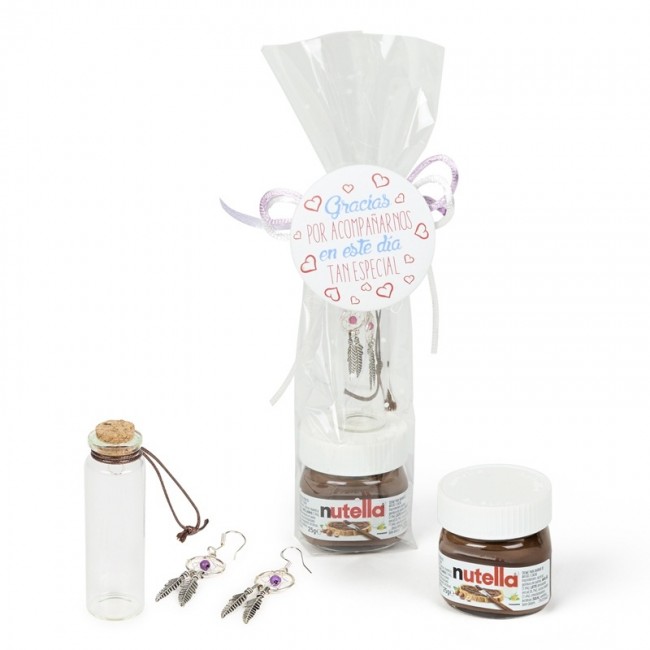 Detalle Bautizo Nutella con pendientes atrapasueños 