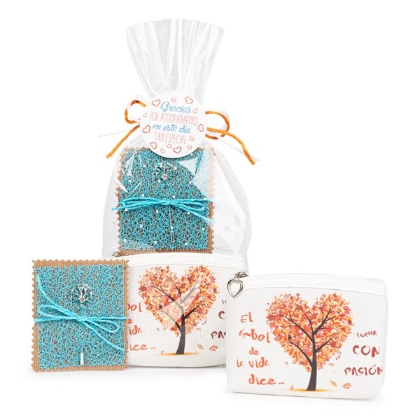 Alfiler árbol de la vida con monedero árbol de la vida para detalle bautizo mujer con envoltorio