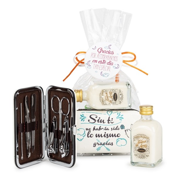 Set manicura frases con licor orujo de arroz para detalle bautizo mujer