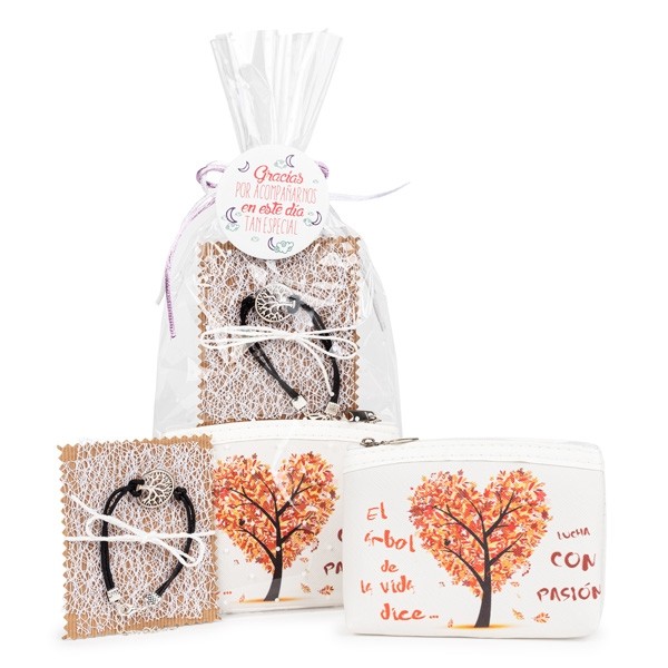Monedero árbol de la vida con pulsera árbol para detalle bautizo mujer con envoltorio