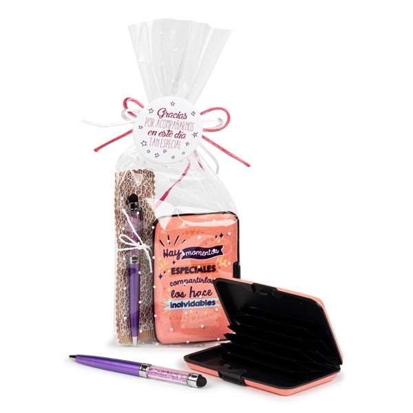 Boli cristalitos estuchado con tarjetero frases para detalle bautizo mujer