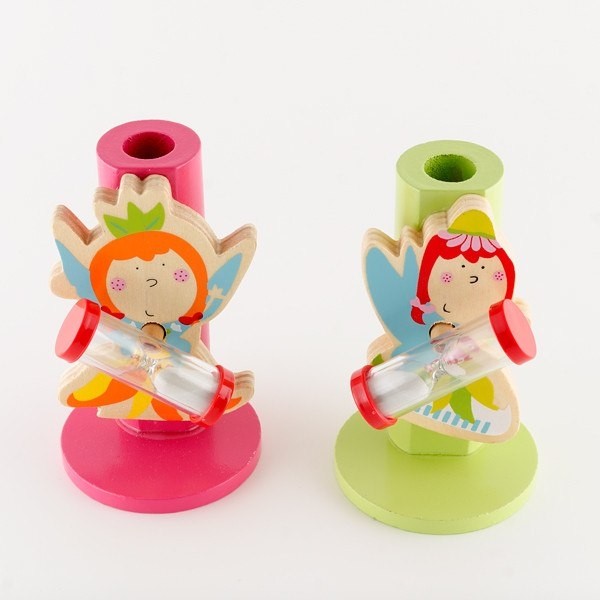  Detalle de Bautizo para niños porta cepillos madera hada reloj de arena
