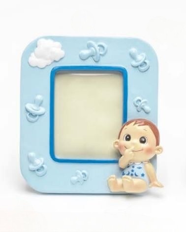 Detalle Bautizo Portafotos azul con chupetes en relieve