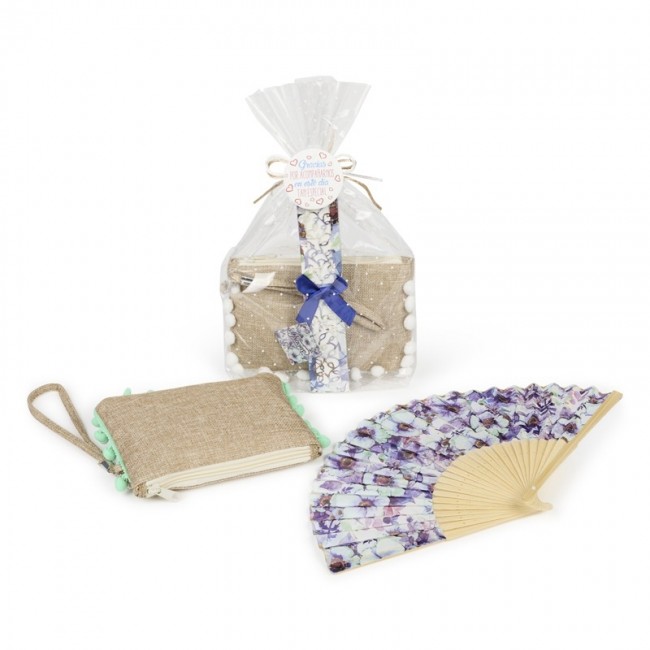 Detalle Bautizo Portatodo y abanico en bolsa Kraft