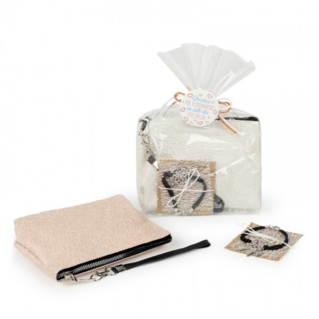 Detalle Bautizo Portatodo y pulsera atrapasueños en bolsa regalo