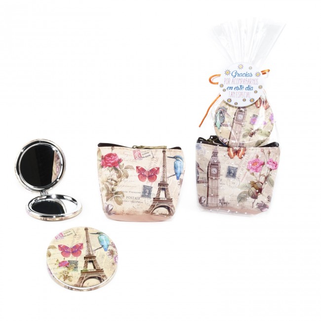 Detalle bautizo monedero vintage con espejo 