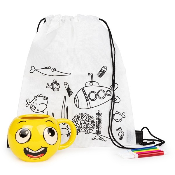 Mochila con taza de caras para detalle de niños