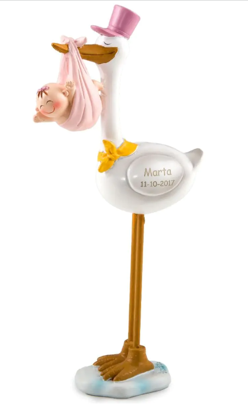 Doble figura de cigüeña para tarta de bautizo niña