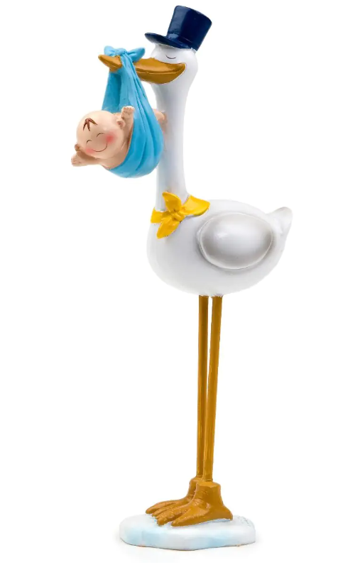 Doble figura de cigüeña para tarta de bautizo niño 