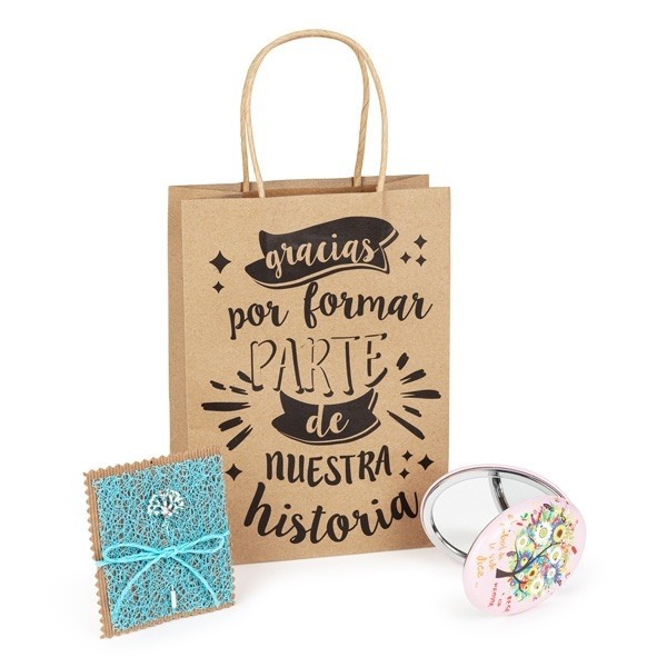 Detalle Bautizo Espejo árbol de la vida con alfiler en bolsa