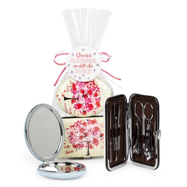 Espejo con set de manicura árbol de la vida para Detalle de Bautizo