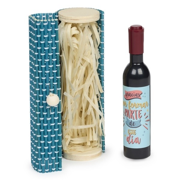 Estuche de bambú con abrebotellas de “Frases” para Detalle de bautizo