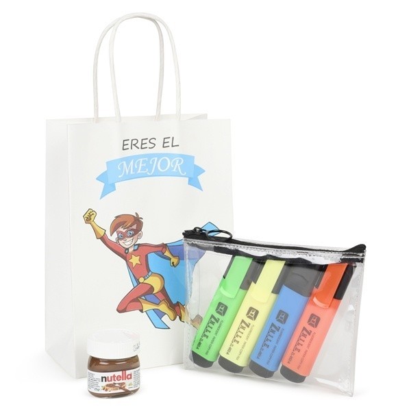 Regalo estuche marcadores con fluorescentes con Nutella con bolsa