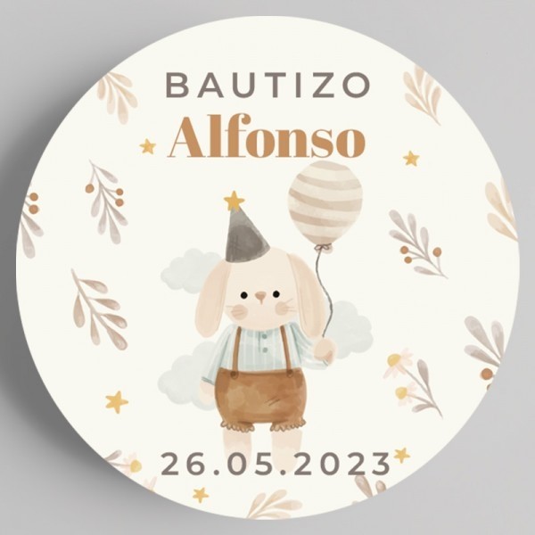 Etiqueta Adhesiva Conejito detalle bautizo
