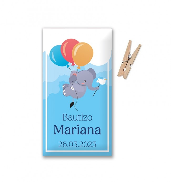 Etiqueta Bautizo Elefante con globos (Lote 30 uds.) 