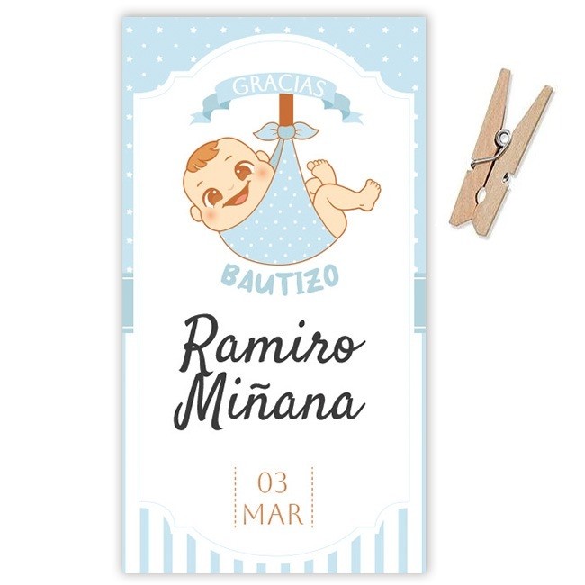 Etiqueta Bautizo Tela Azul (Lote 30 uds.) 