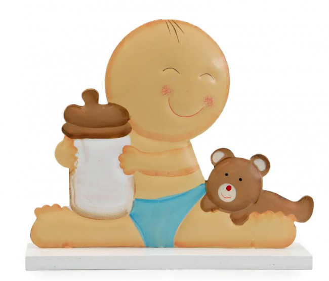 Figura de pastel metálica Niño con biberón y pañal azul 