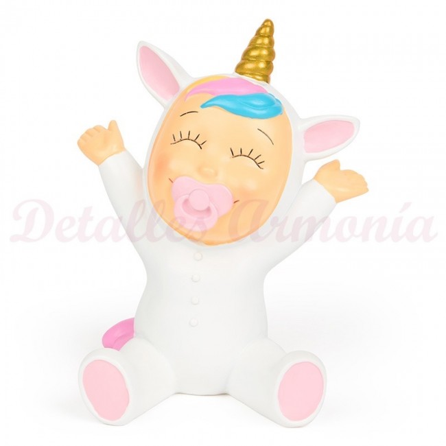 Figura para tarta de bautizo ”Unicornio rosa feliz”