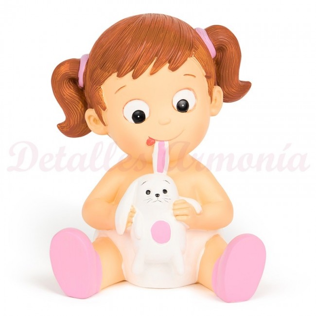 Figura para tarta “Nena con conejito” para bautizo