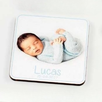 Imán de madera personalización azul para Detalle Bautizo