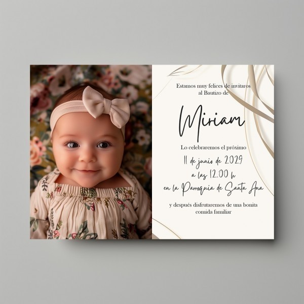 Invitación de Bautizo personalizada con foto Modelo Arrullo