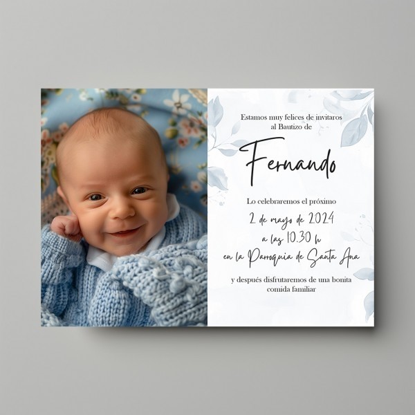 Invitación de Bautizo con foto bebé Modelo Cuco