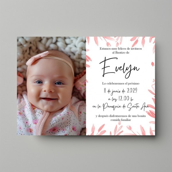Invitación de Bautizo con foto Bebé Modelo Muselina
