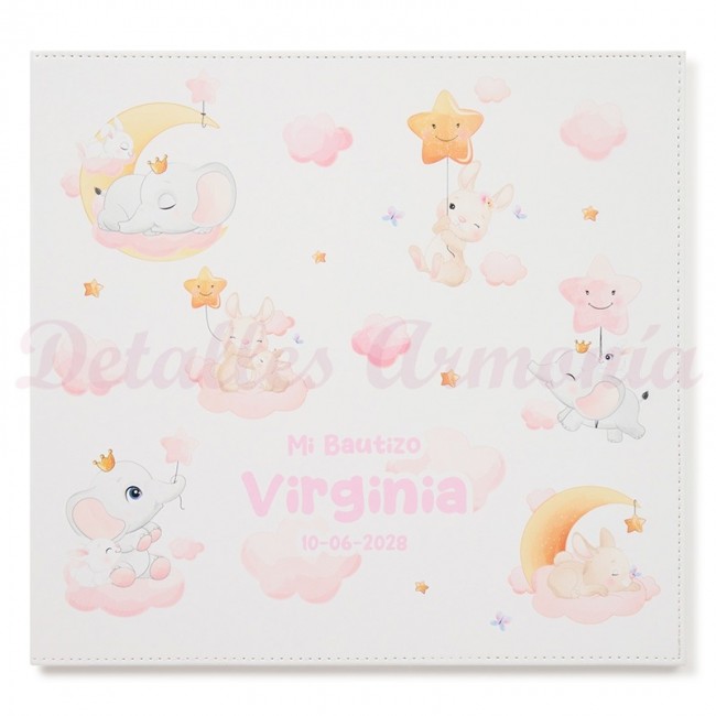 Libro de firmas para bautizo Nubes rosas